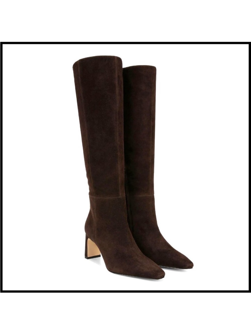 Knee High Boots Square Toe Chunky Heel Side Zipper Tall Boots Wide Calf